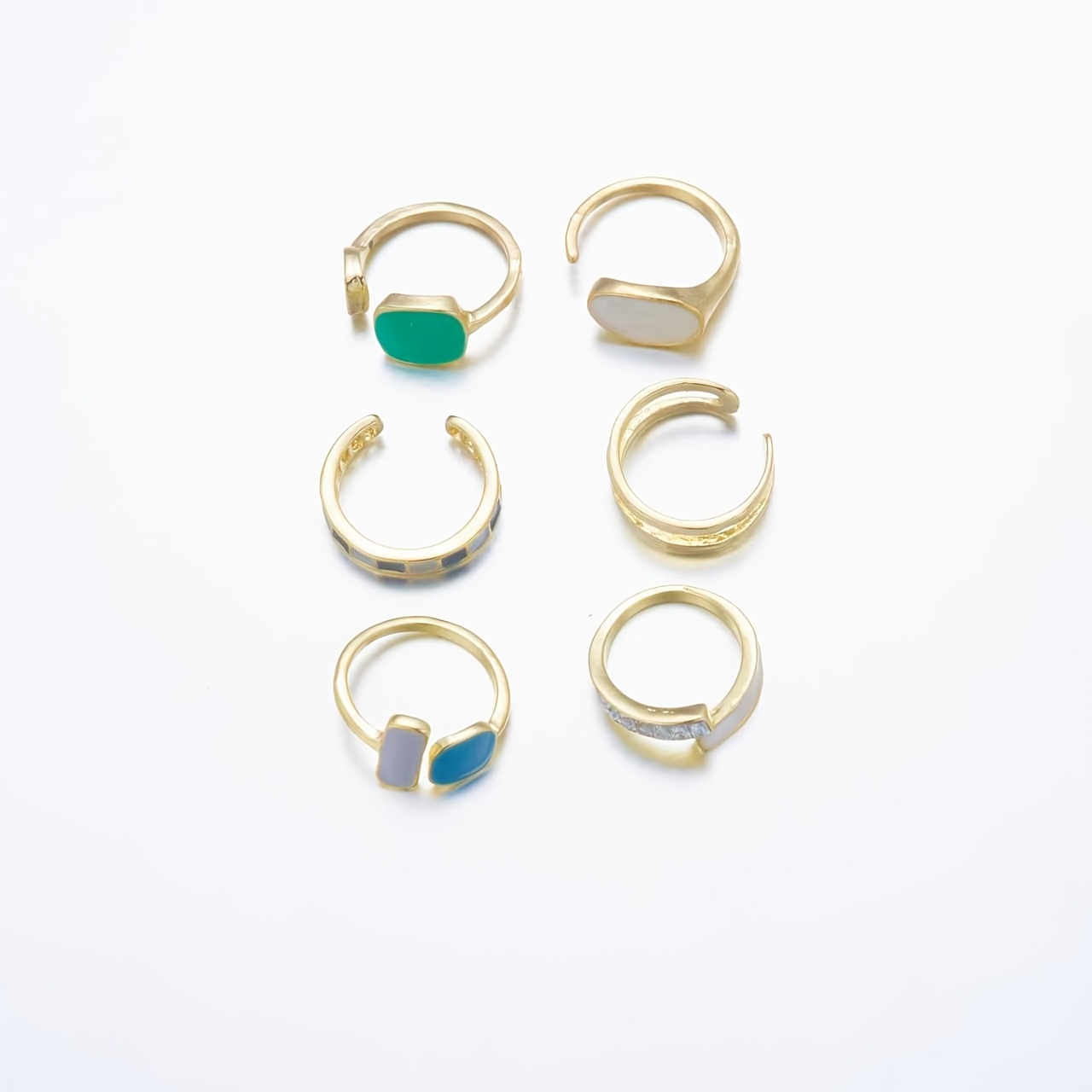 TEMU 6pcs Vintage Fashion Design Geometric Arc Opening Women's Ring Jewelry Set, Jewelry Set, Jewelry Gift, Jewelry For Women