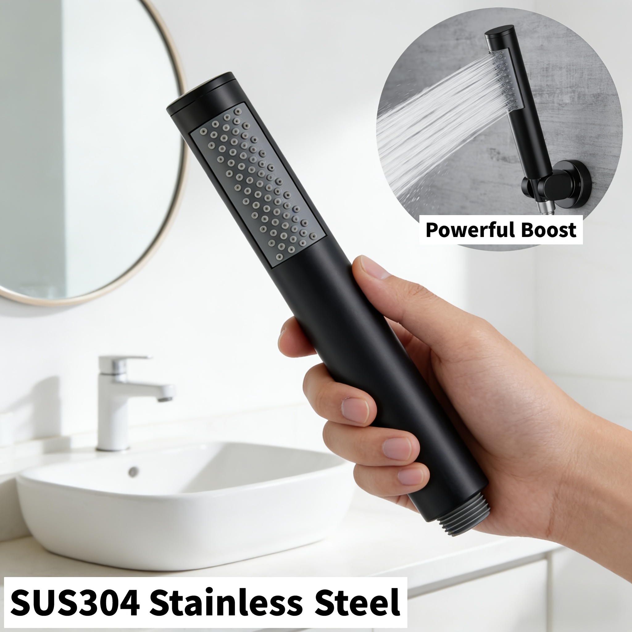 Bathroom Handheld Shower Head, High Pressure Stainless Steel