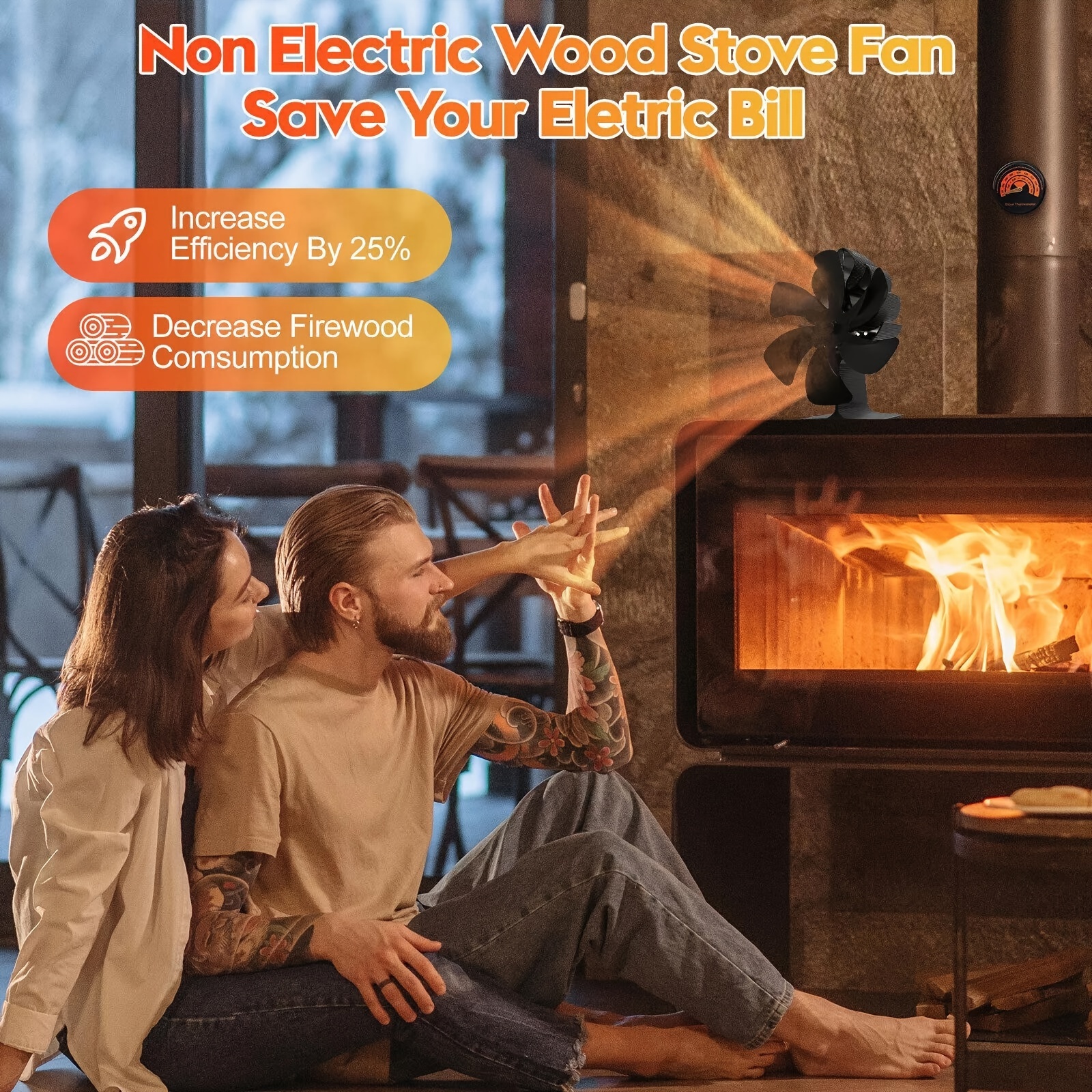 1pc heat powered stove fan for wood gas pellet stoves high speed aluminum heat powered stove fan for wood gas pellet stoves non electric table fan with thermal circulation for   heating   stove thermometer multicomponent 4 5 6 8 blade options details 9