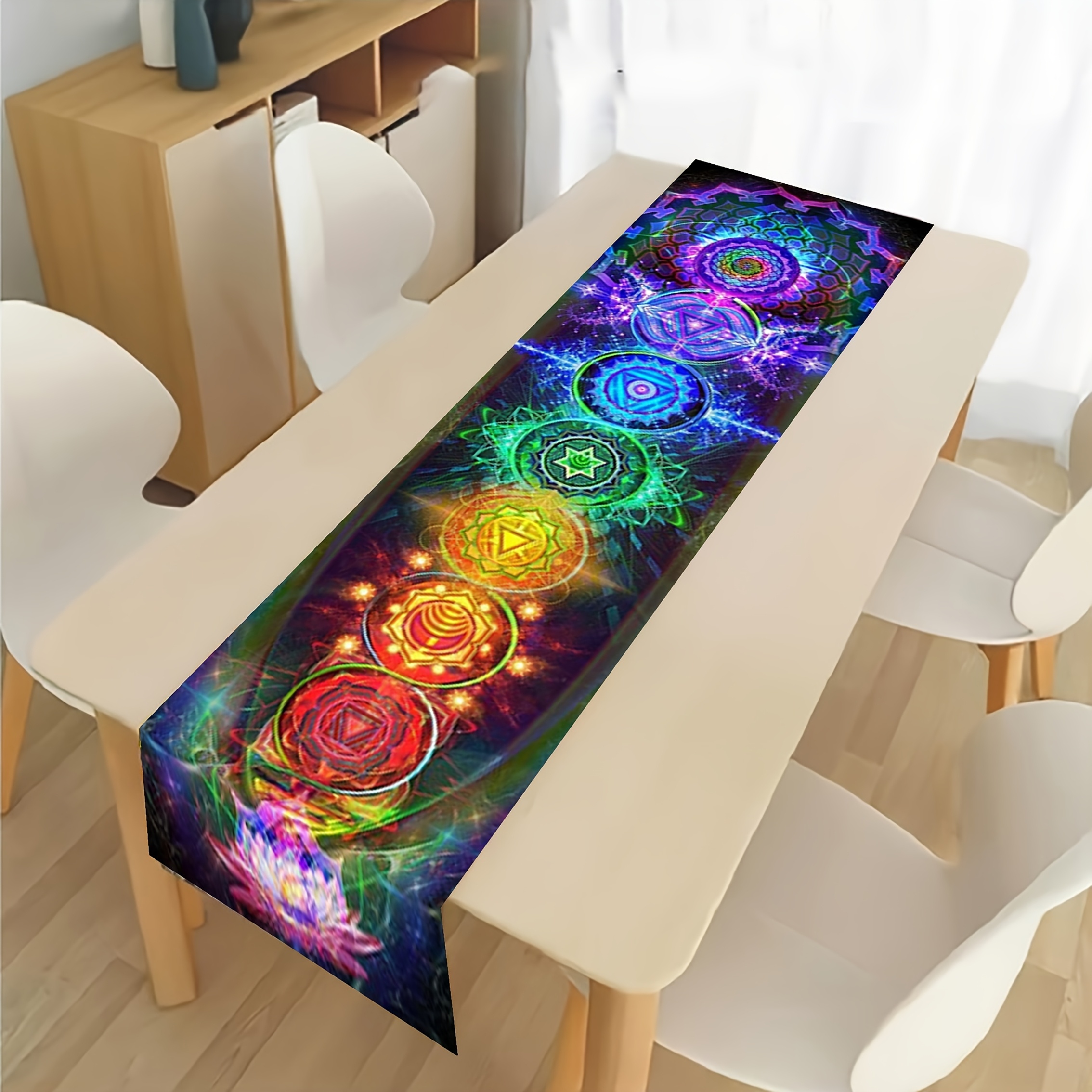 Image of 1pc Vibrant Table Runner - 14"x59"/72" | & Polyester | Ideal For Home, Dining & Party Decor | Festive Design For Halloween, Christmas, Easter, Thanksgiving, Meditation Accessories