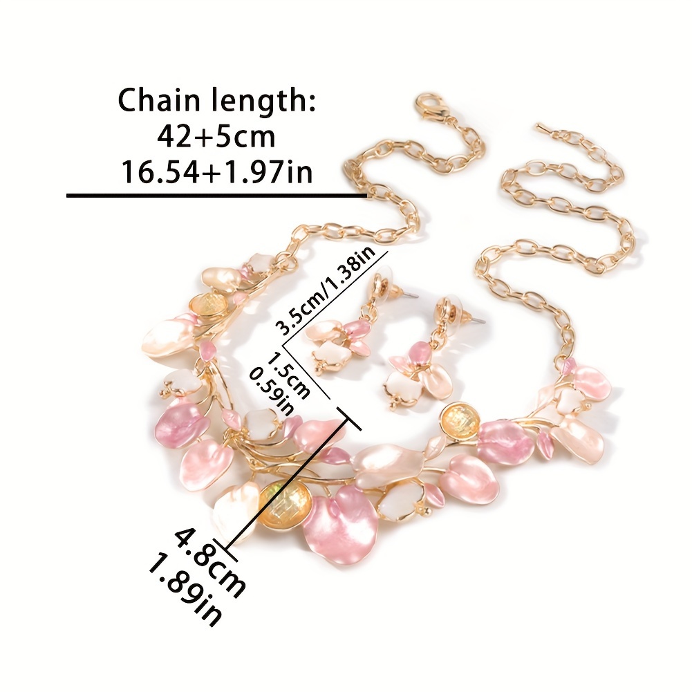 Romantic Pink Leaf Enamel Jewelry Set for Women