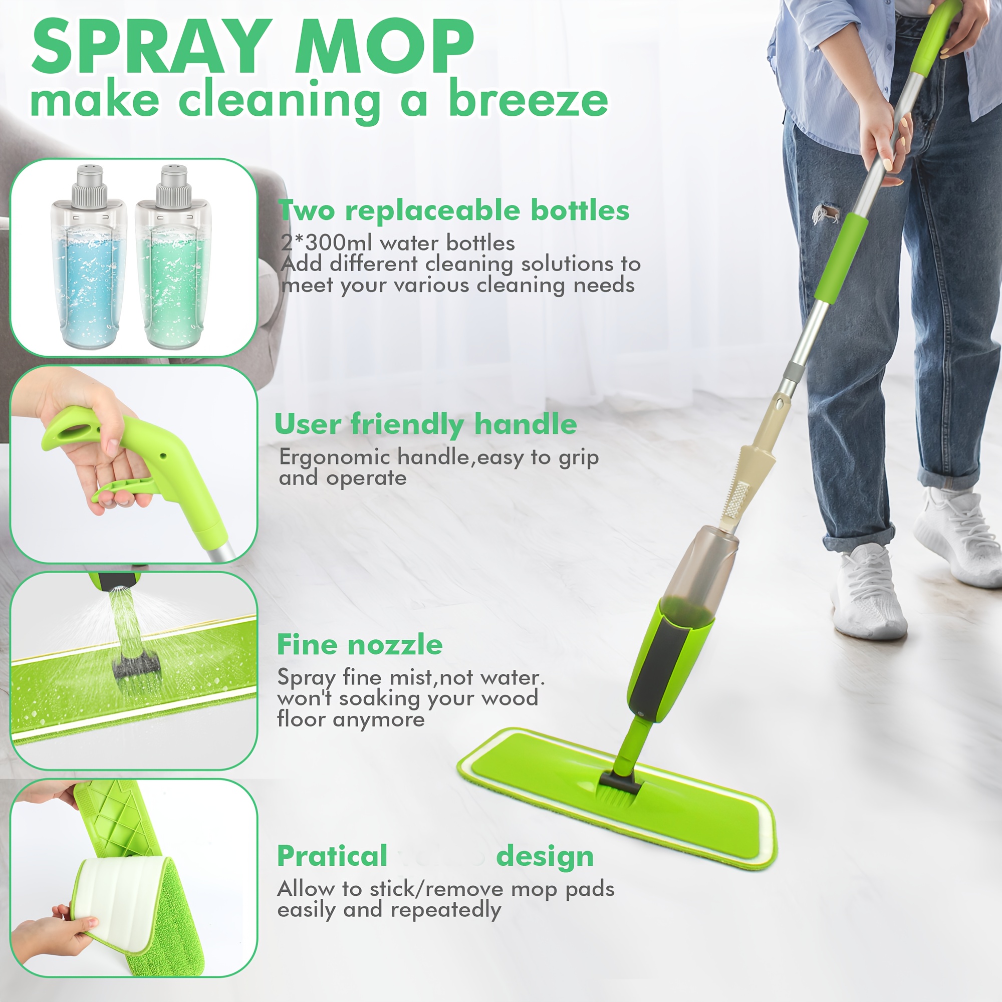 Microfiber Wet Spray Mops For Hardwood Floor Cleaning, Dry