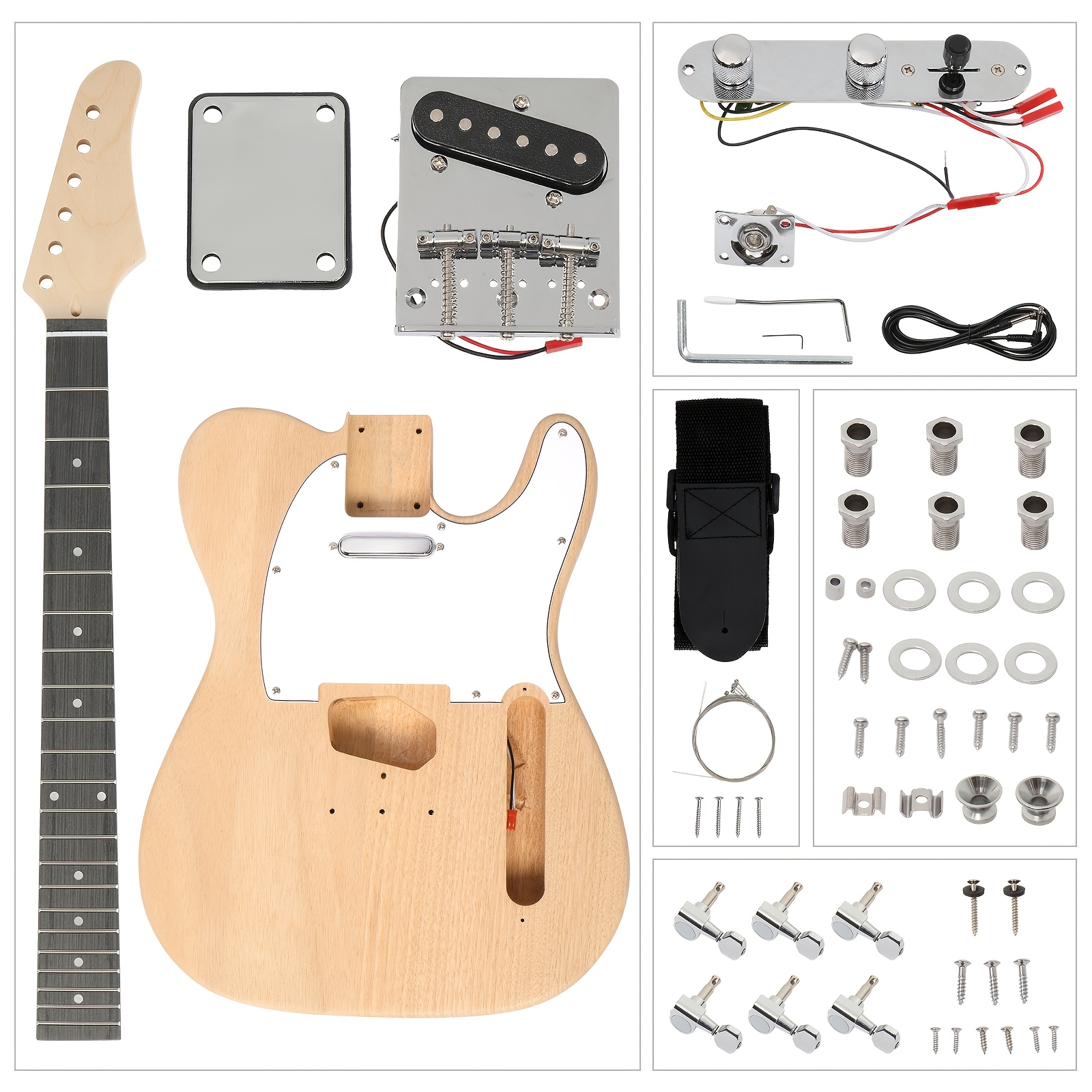 TEMU Kit de Guitare Électrique 6 Cordes - Corps en et Manche en Érable