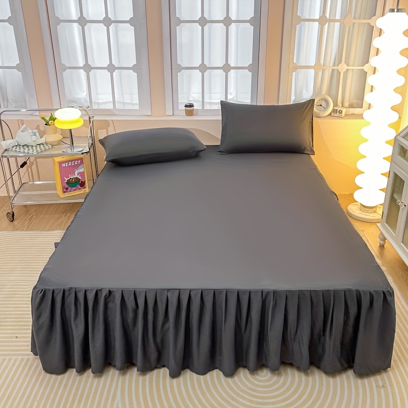 TEMU 1pc Mysterious Night Textured Dark Gray Bed Skirt (no Pillowcases), Skin-friendly, Breathable, Machine Washable, Draped Pleated Design, Fits