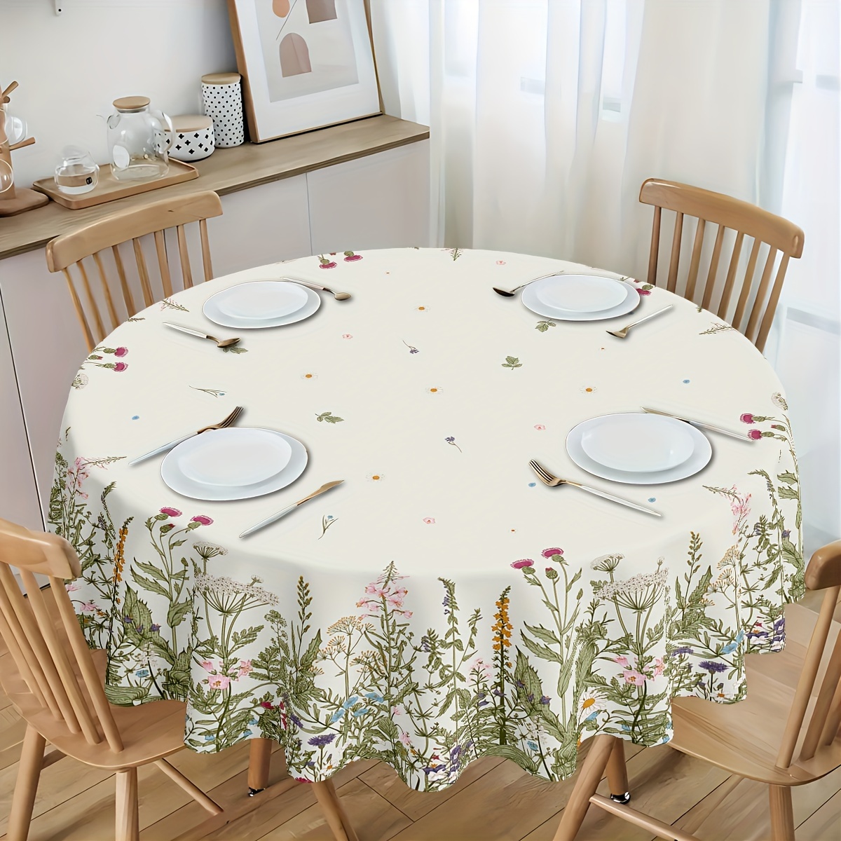 1pc Wildflowers Tablecloth Weeds Herbs Botany Table Cover Floral Table Cover Polyester, Spring Summer Tablecloths For Home And Outdoor Picnic Decor