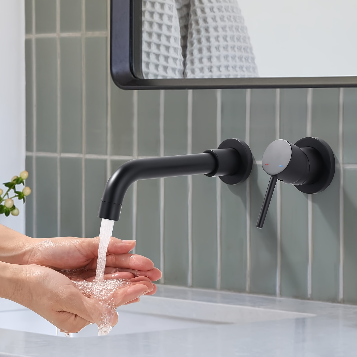 Image of Modern Single-handle Wall-mounted Bathroom Faucet With Valve & Painted - Single-hole Sink Mixer Tap Suitable For Vanity, Shower Counter, Bathtub Basin, Installation (no Connection)