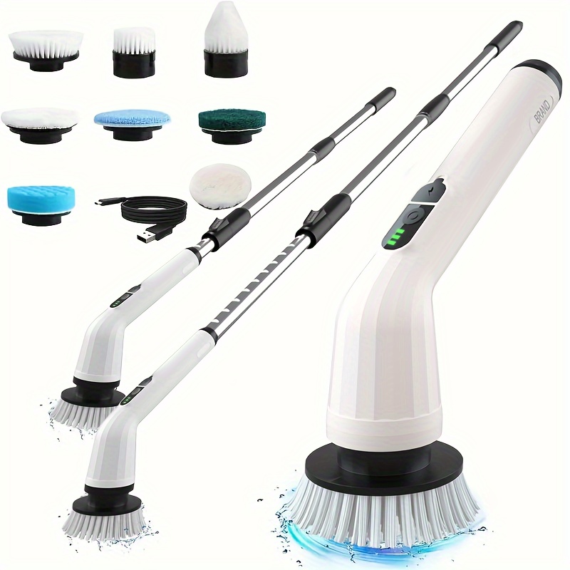 

8-head Cordless Spin Scrubber - Powerful 2-speed Electric Shower Cleaning Brush With Adjustable Extension Handle, 8 Replaceable Brush Heads, And Easy Cleaning For Bathroom Floor Tile, Walls, And More