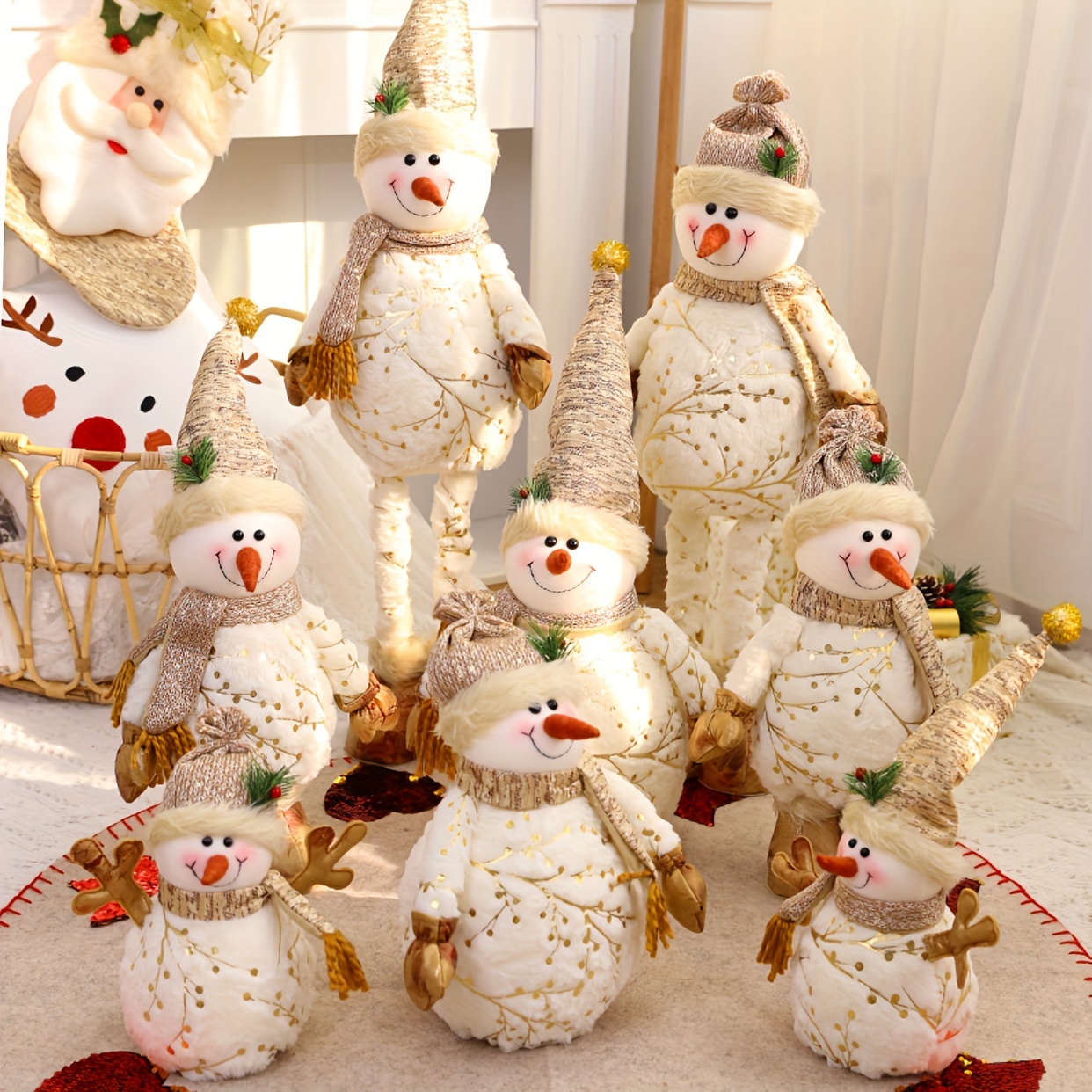 1pc of snowman decoration santa claus figurine with pointed hat and   golden printed ornament for christmas home decor garden or yard display   window displays and interior decoration no feathers included classic   suitable for homes living rooms bars cafes halloween thanksgiving and christmas decorations 0