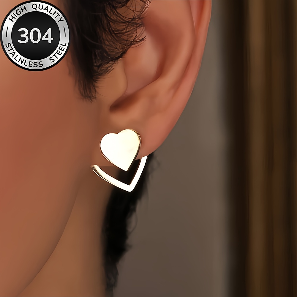 Women's Golden Hypoallergenic Heart Stud Earrings, Elegant Fashion