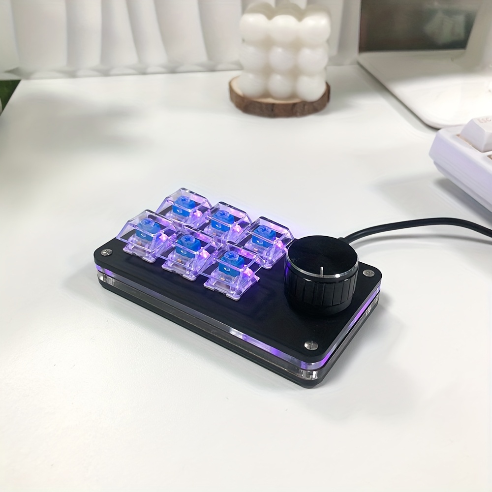 TEMU Mini Programmable Keyboard, 6 Keys 1 Knob Mechanical Keyboard Rgb Backlight Game Keyboard Plug And Play Diy Keyboard Usb Data Cable Computer