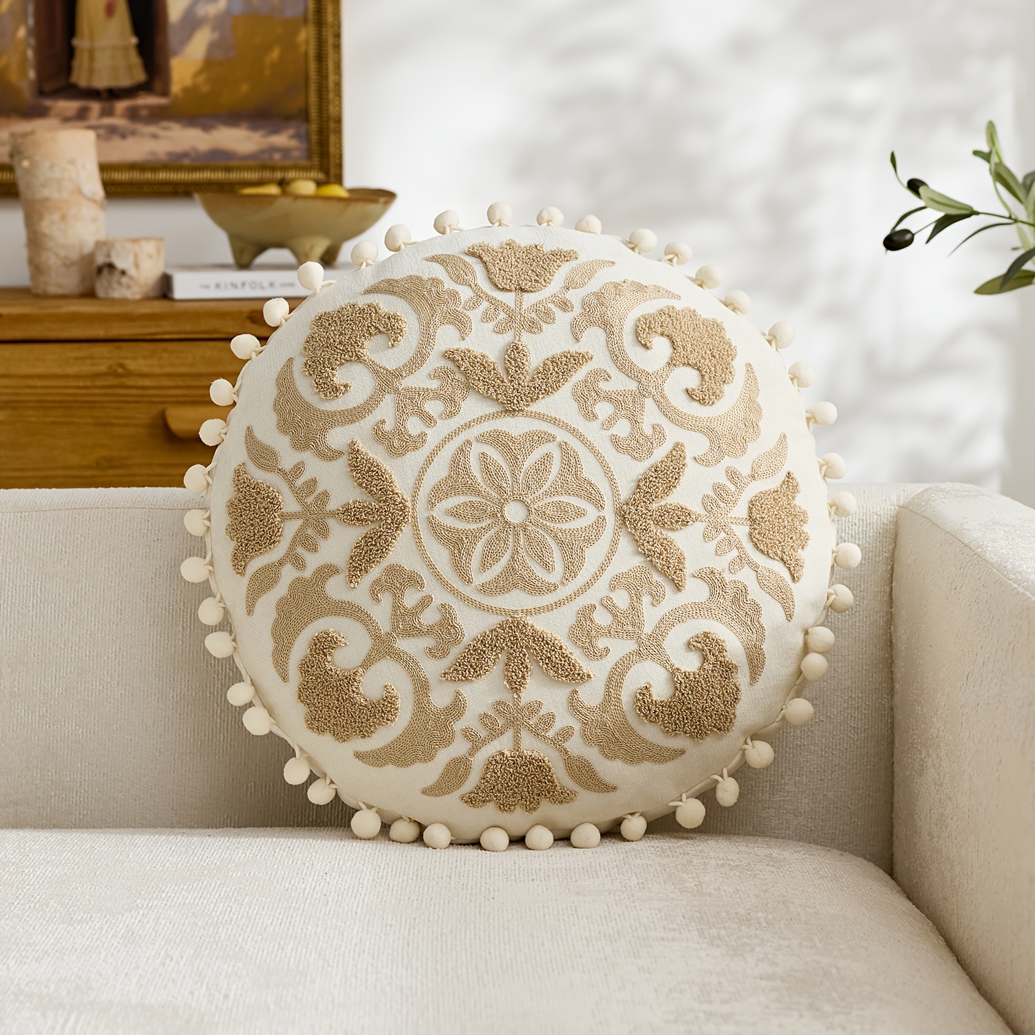 TEMU 1pc, Chenille Pillowcase, Traditional Medallion Throw Pillow Covers, Single Side Embroidery, Spring And Summer Pillowcases, Suitable For Sofa,