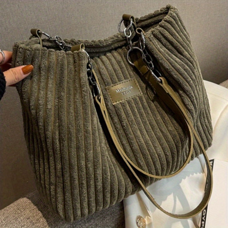 TEMU Bolso de de gamuza para mujer - Bolso tote de gran capacidad con lujosa de , herrajes en tono dorado, correa de desmontable y cierre de