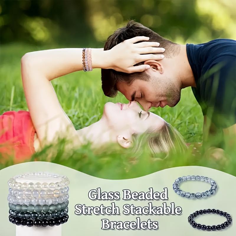 20pcs 8mm Colorful Glass Bead Bracelets - Classic & Preppy Style