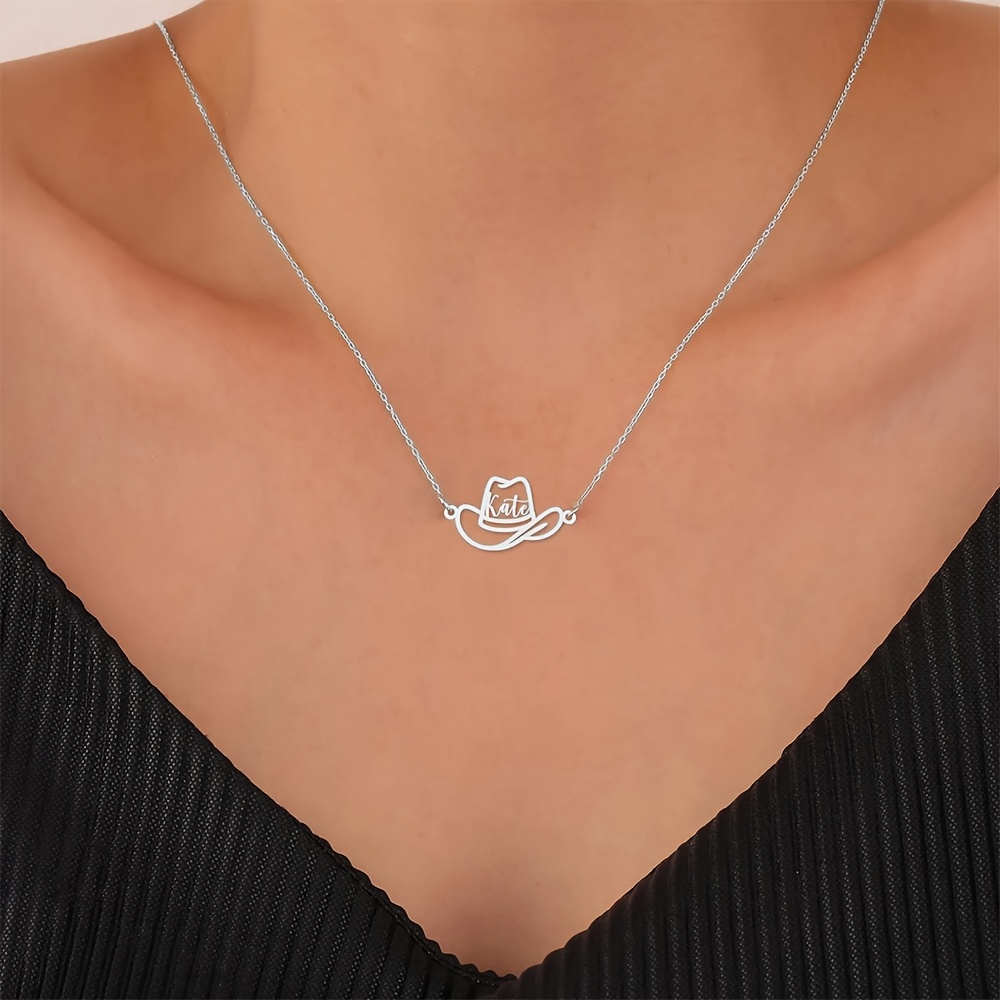 Custom Cowboy Hat Name Necklace in Stainless Steel