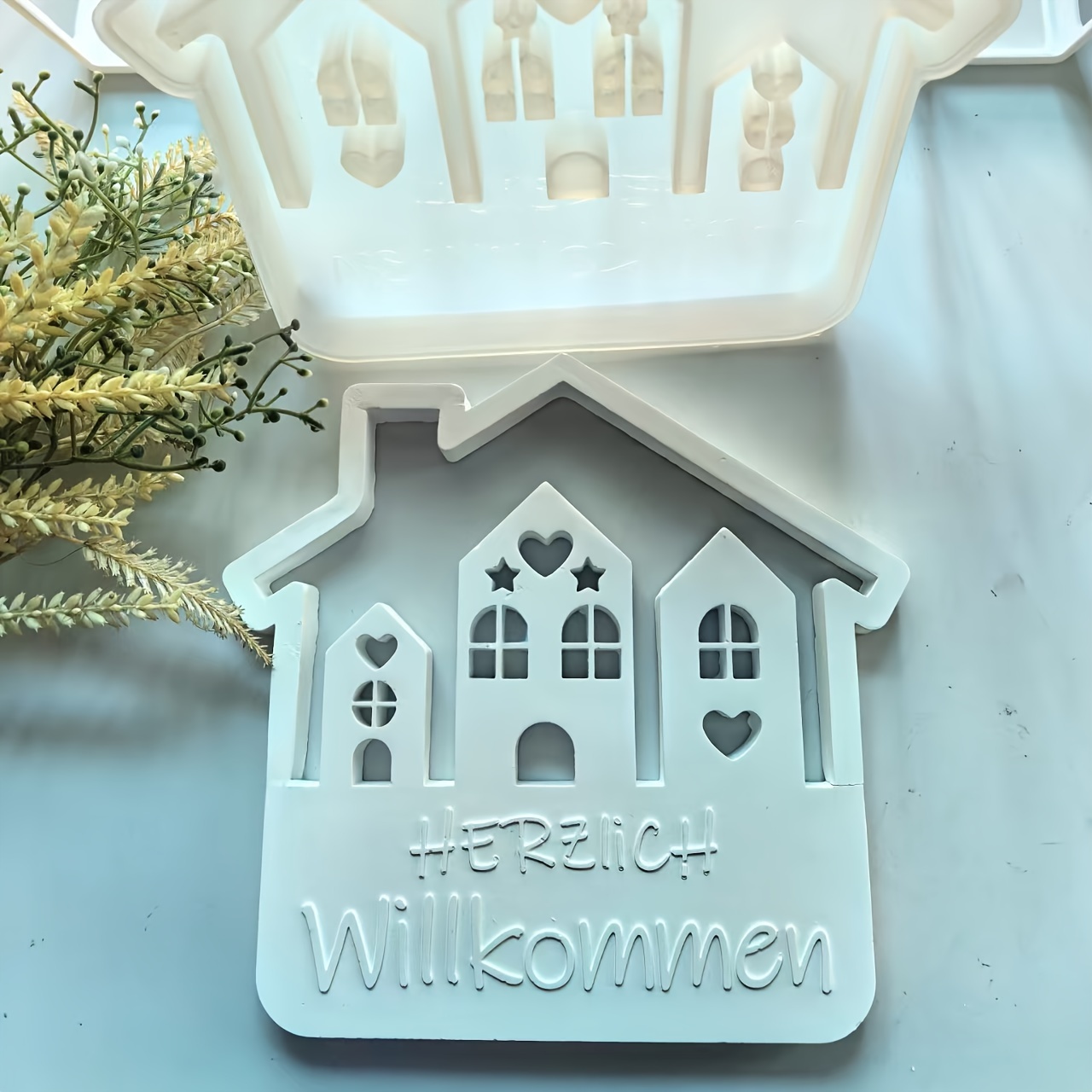 

Silicone Mold With Chimney Love House Ornament, Diy Aromatherapy Plaster Mold