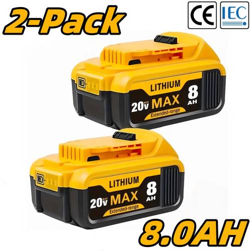 2pcs 8 0ah 20 lithium rechargeable metal plastic power tool batteries compatible with dewalt cordless tools dcb series