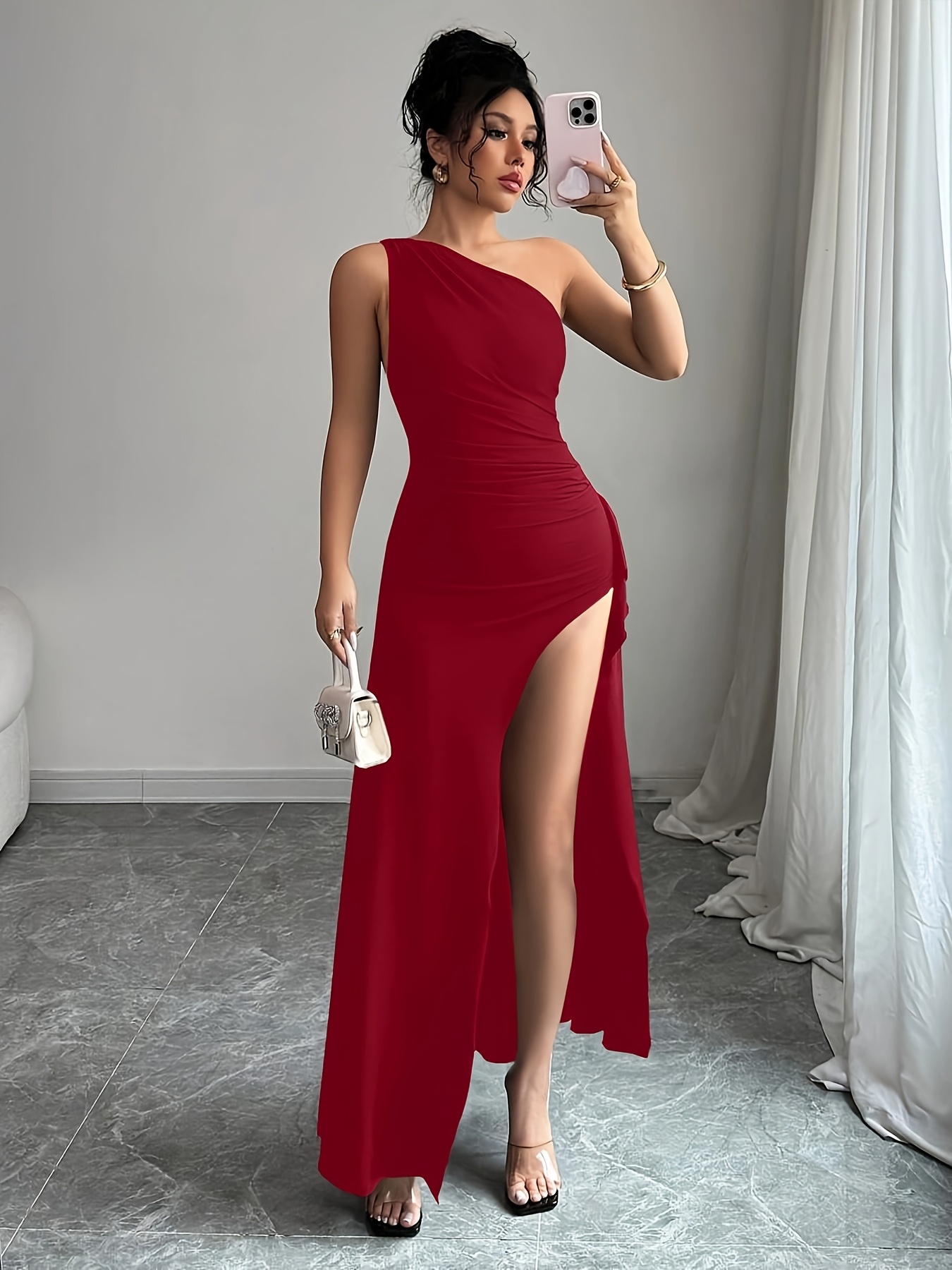 Women's Elegant Asymmetrical one-shoulder party Formal Dress Evening  Gown, Machine Washable Chic Formal Attire for Women, Ladies Formal Dresses,  S