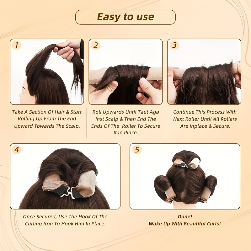 ELLITINA 4pcs Heatless Curling Rods & Headband for Overnight Waves - No Heat Curling Tubes Suitable for with Normal Hair, Travel-Friendly Spring-Summer No-Heat Curling Kit for At-Home Salon Waves, Mother's Day Gift
