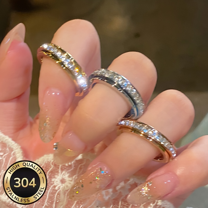 Ladies' Rotatable Single-Row Sparkling Zirconia Ring, Elegant Gift
