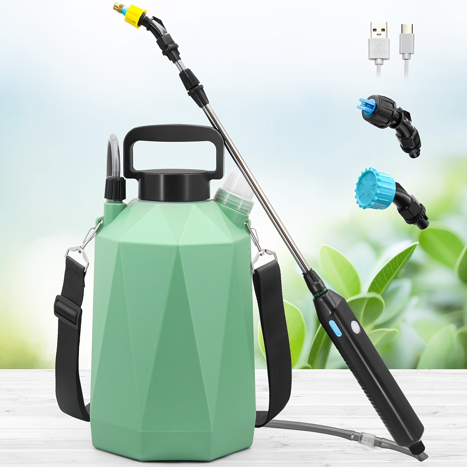 

Battery Powered Sprayer 1.35gallon/5l, Electric Garden Sprayer With Usb Rechargeable Handle, Sprayer With 3 Mist Nozzles, Telescopic Wand, And Shoulder Strap For Lawn And Garden