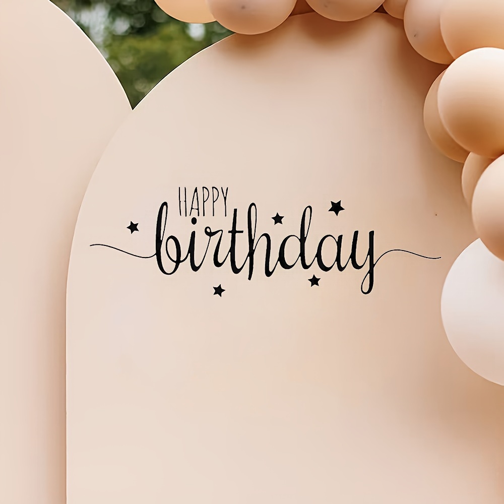 

happy Birthday" Cursive Vinyl Wall Sticker With Stars - Modern, Self-adhesive, Durable, And Reusable For Home Decor