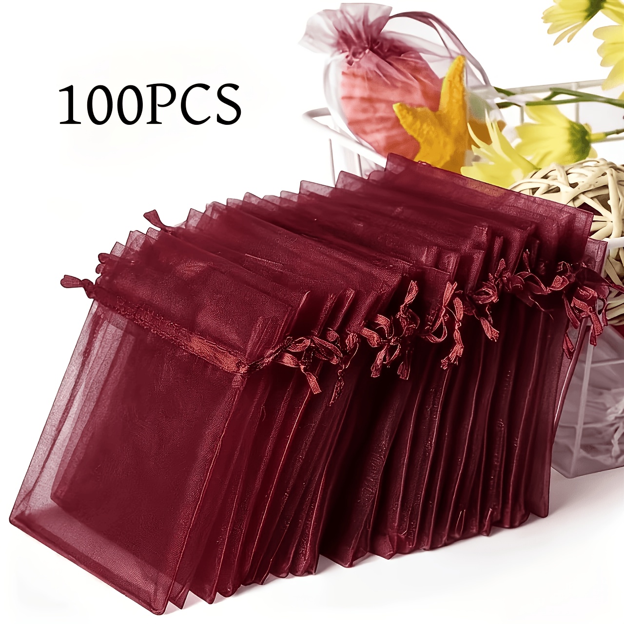 TEMU 100/50pcs 3.54 X 2.76 Inch Organza Bags (wine Red), Small Gift Bags, Small Jewelry Pouches, Transparent, Elegant, And Versatile, Perfect For