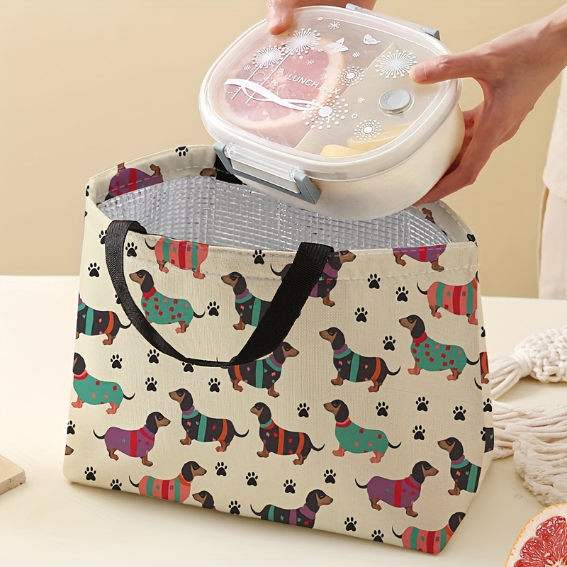 

Dog Print Lunch Bag - Square Shape, Polyester, Hand Washable, Leakproof, Double-sided Print For Office, Work, Beach, Or Travel