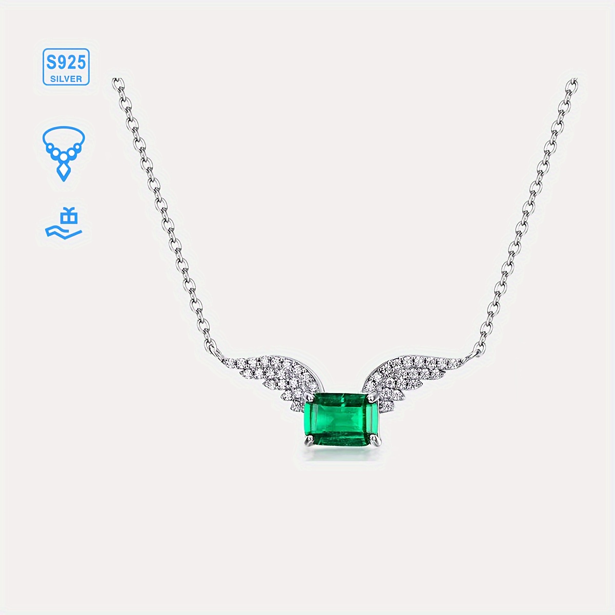 

1pc S925 Sterling Silver Inlay 1ct Square Lab-grown Emerald Pendant Necklace, Unisex| Gemstone Jewelry | Gifts For Him | Gifts For Her | Birthday | Weddings | Anniversary | Engagement |