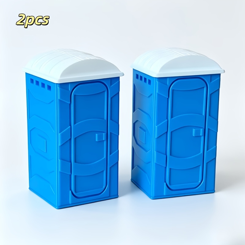 TEMU 2pcs, Scale Portable Dual-color Toilet Models, 3d Printed Miniature Construction Site Portable Toilet Ornaments, Blue And White Temporary Public