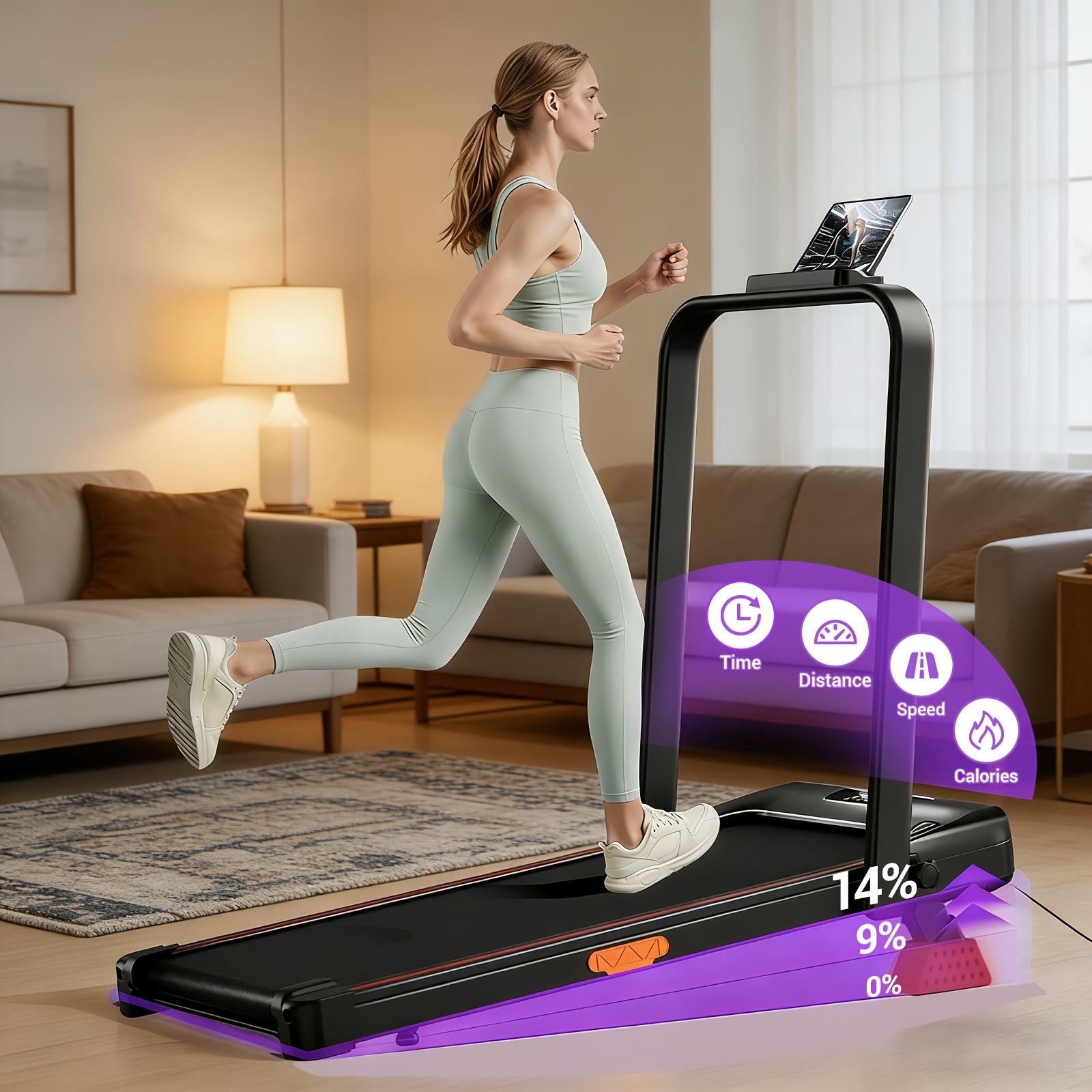Folding Walking Pad with 14% Incline, 4-in-1 Under Desk Treadmill