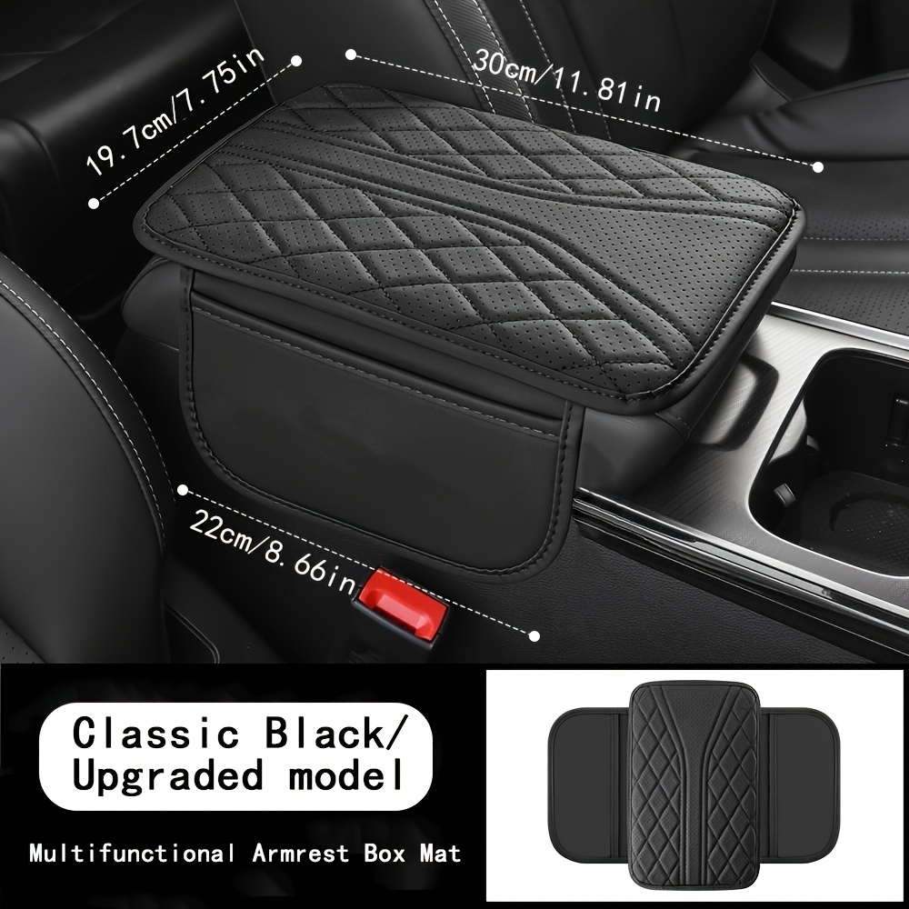 TEMU 1 pièce Coussin d'accoudoir de voiture en cuir PU, Protecteur d'accoudoir central, Coussin de rangement pour accoudoir central, avec poches de