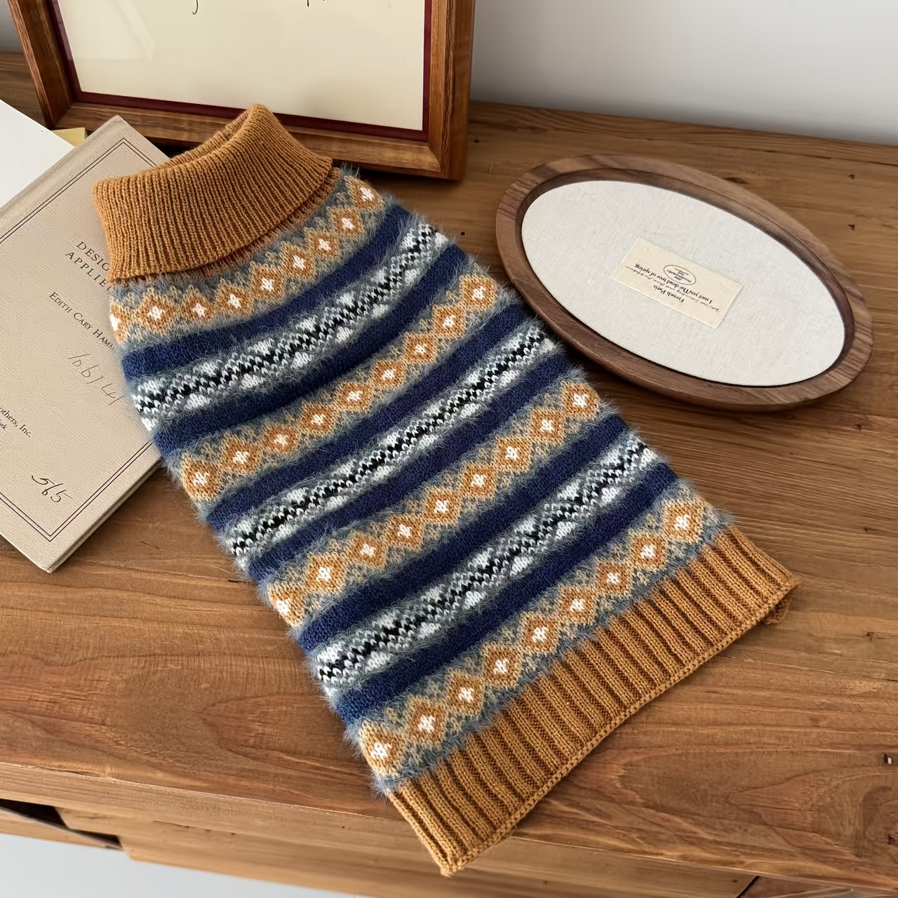 TEMU Autumn/winter Vintage Blue And Brown Striped Warm Sweater For Small Dogs And Cats