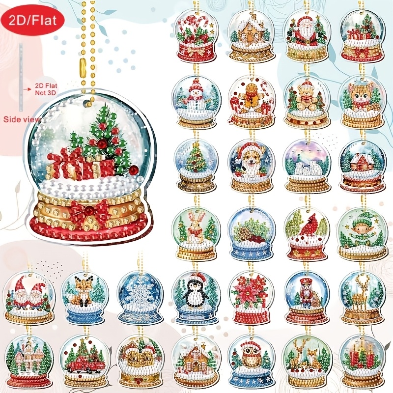 TEMU 2d/flat 30pcs Christmas Crystal Ball Themed Keychain, Christmas Day Decorative Set, Suitable For Adult 5d Rhinestone Hanging Keychain, Holiday