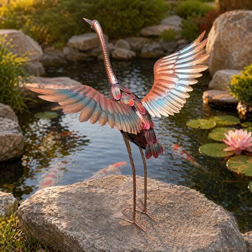 colorful garden decorative crane statue 3d outdoor sculpture metal yard art garden statue vertical garden sculpture and courtyard decor statue spring and summer decoration