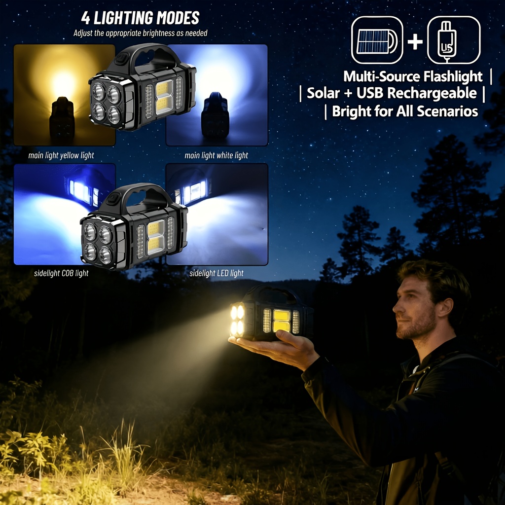 Multi-Functional Durable Flashlight with Solar & USB Recharge