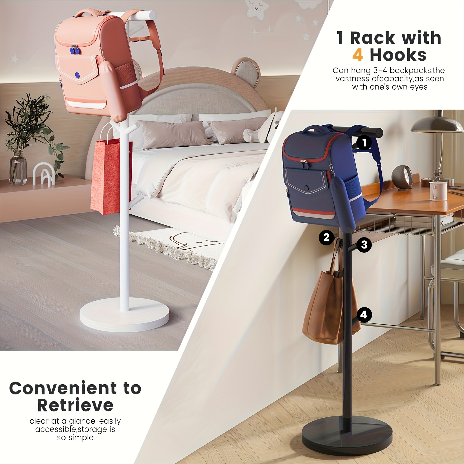 School Bag Backpack Wall Organizer A Metal Backpack Rack A Marble