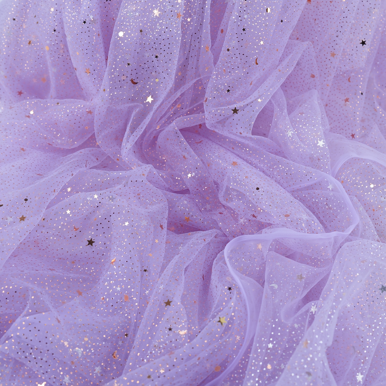 1pc Glitter Tulle Rolls | 60" By 1 And Moon Sparkling Tulle, Sequin Tulle Spool Fabric For Tutu Skirt, Wedding, Birthday, Curtain, Background, Party, Home Decor, Gift Wrapping