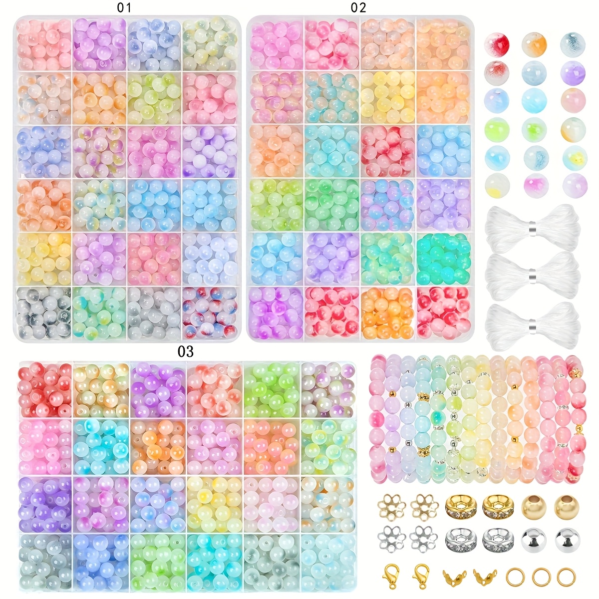 

360pcs Glass Bead Jewelry Making Kit, 8mm Crystal Beads, 72 Colors, Diy Bracelet & Beads Set, With Tray & Spacer Accessories For Crafts & Gifts