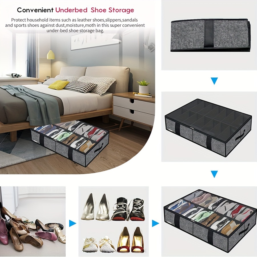 

Large Under-bed Shoe Organizer - 12-compartment, Dustproof & Moisture-resistant, Foldable Storage Box For Boots And Shoes Shoe Storage Organizer