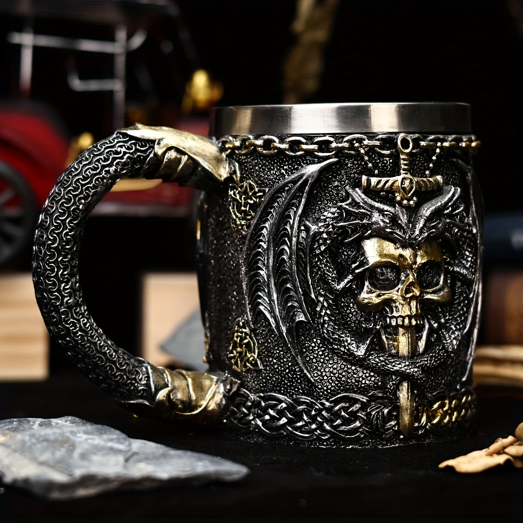holiday ale   sword 3d beer mug stainless steel insulated coffee cup gothic skull design   halloween christmas gifts details 6