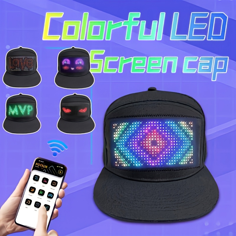 1pc Casquette Sportive LED Sans Fil, Casquette Baseball pour Hommes et Femmes - Affichage de Message Personnalisable en Couleur, Décoration pour Concerts, Cadeau d'Anniversaire | Noël | Halloween | Saint-Valentin | Fêtes | Mariage | Événements
