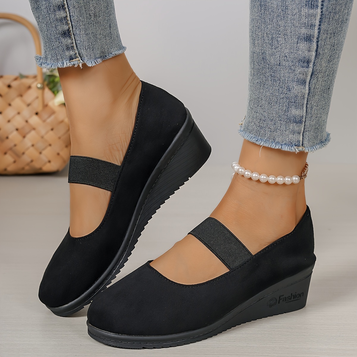 

Women's Solid Color Wedge Heeled Loafers, Casual Slip On Platform Shoes, Women's Comfortable Shoes