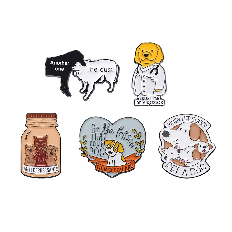 E-shop Set mit 5 bezaubernden Cartoon-Hunde-Motiv-Erweiterungen für Hüte und Rucksäcke, für Projekte und kleine Geschenke