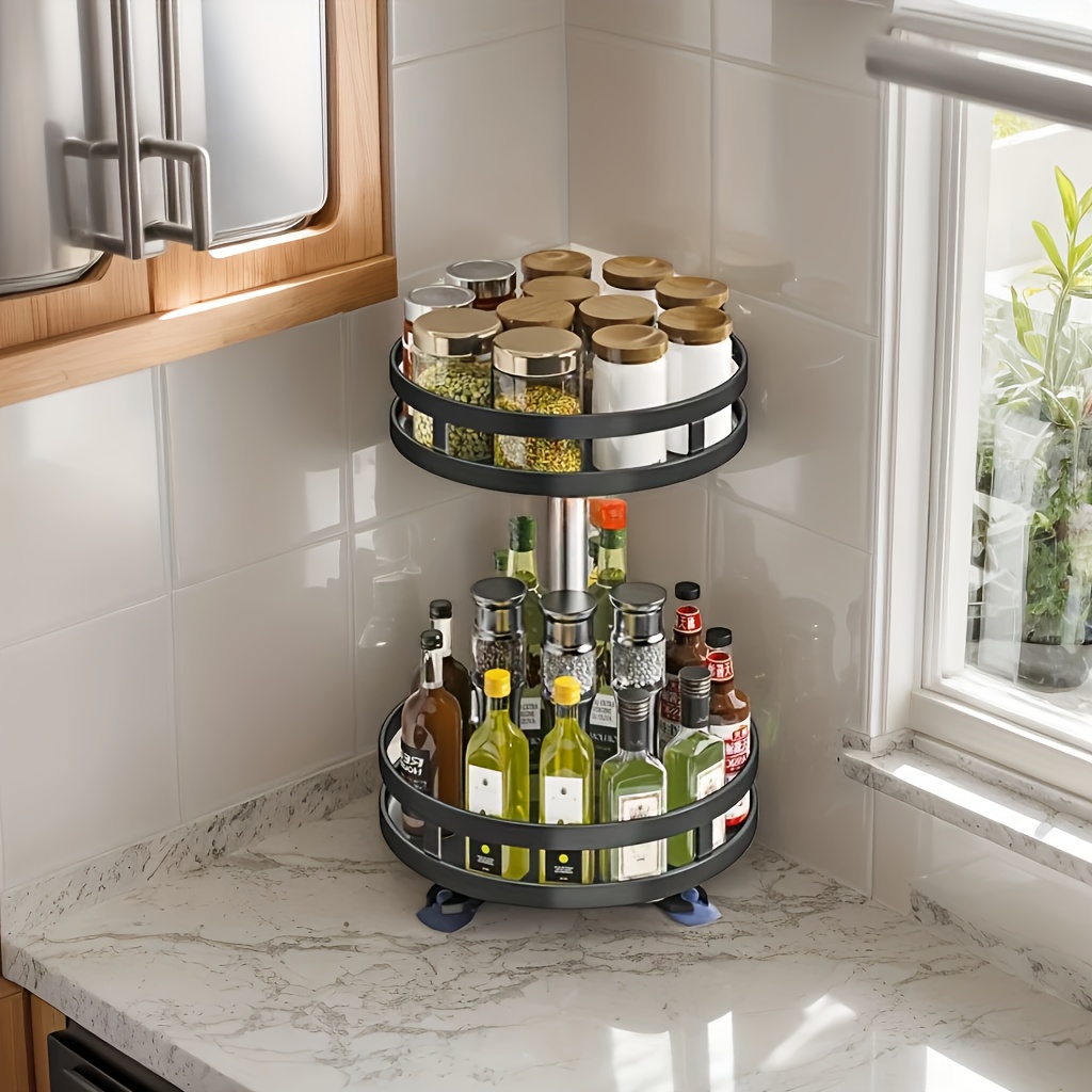 TEMU Un meuble de rangement de cuisine rotatif à 2/3 niveaux - Étagères rondes, organisateur de condiments polyvalent et support pour produits de