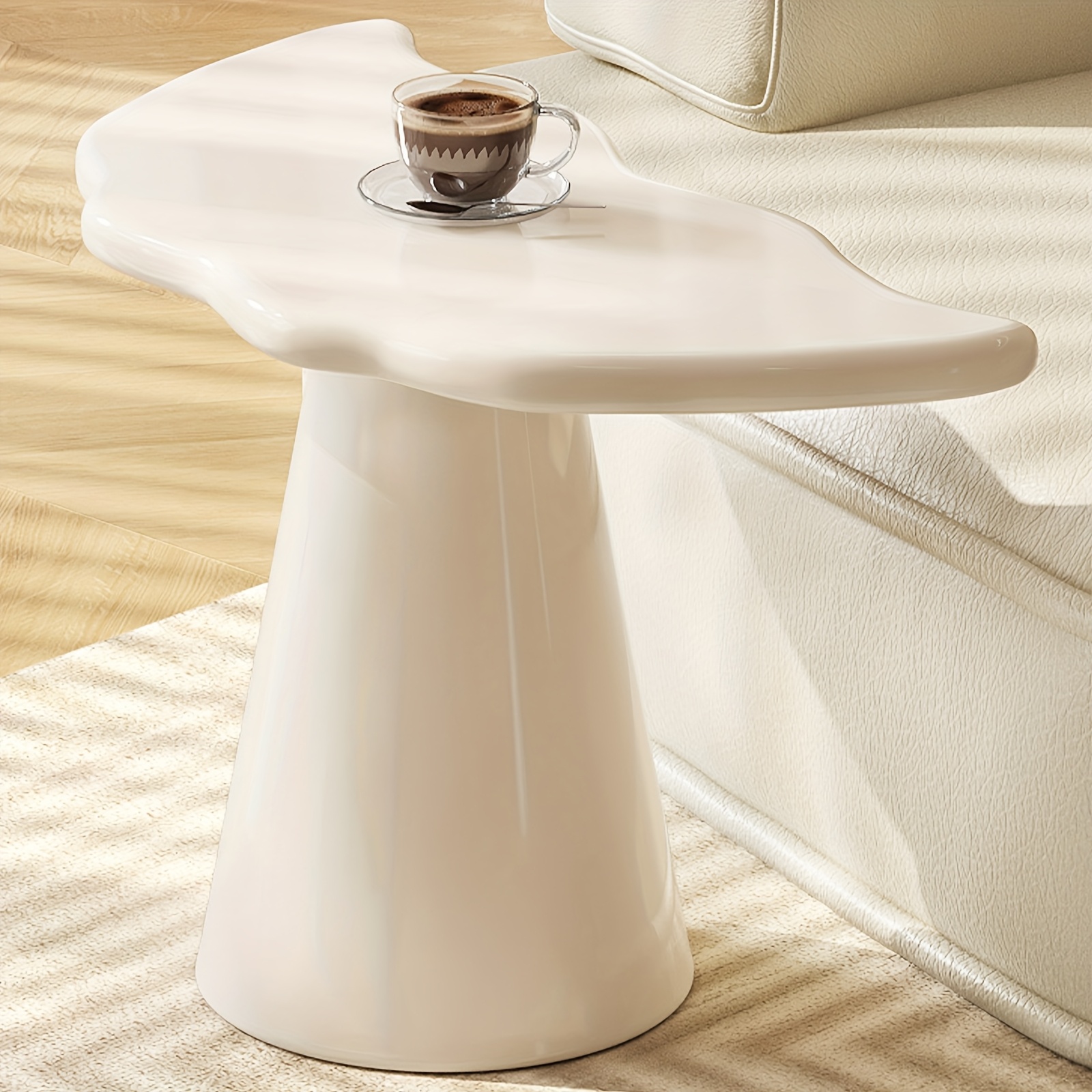 Irregular Sofa Side Table, Milky White Coffee Table, Fish Tail Shaped Sofa Table, Suitable For Living Room, Office, Home And Bedroom, Easy To Assemble