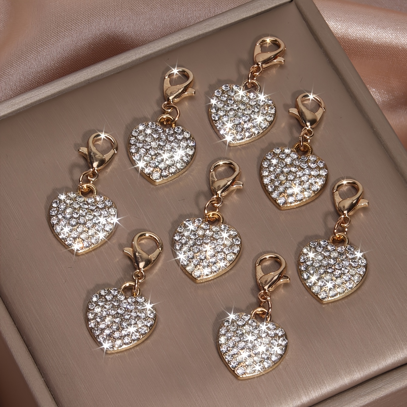 TEMU 8pcs Set Of Elegant Diamond Heart Cute Casual Alloy Diamond Jewelry, Suitable For Parties And Halloween Additions Teacher's Day Hanging