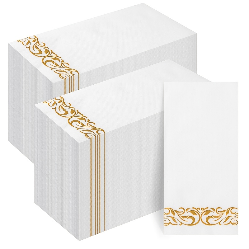 E-shop 100 Stück Goldene und Silberne Rosen Goldene Einweg-Papierhandtücher, 1-Lagige Leinen-Strukturierte Abendessen-Handtücher für Partys,