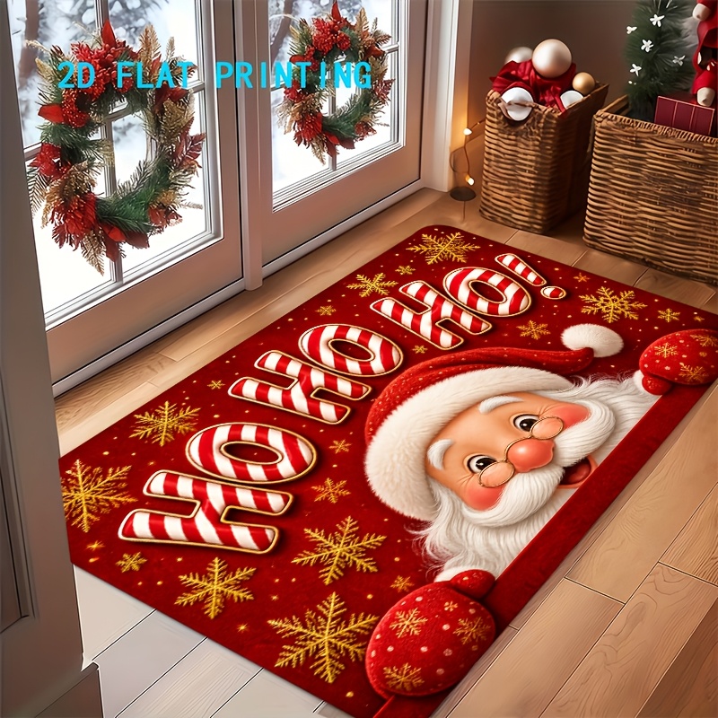 TEMU 1pc, Tapis de porte avec motif 2D plat de Père Noël et de neige, Antidérapant, Lavable en machine, Facile à nettoyer, Tapis en polyester,
