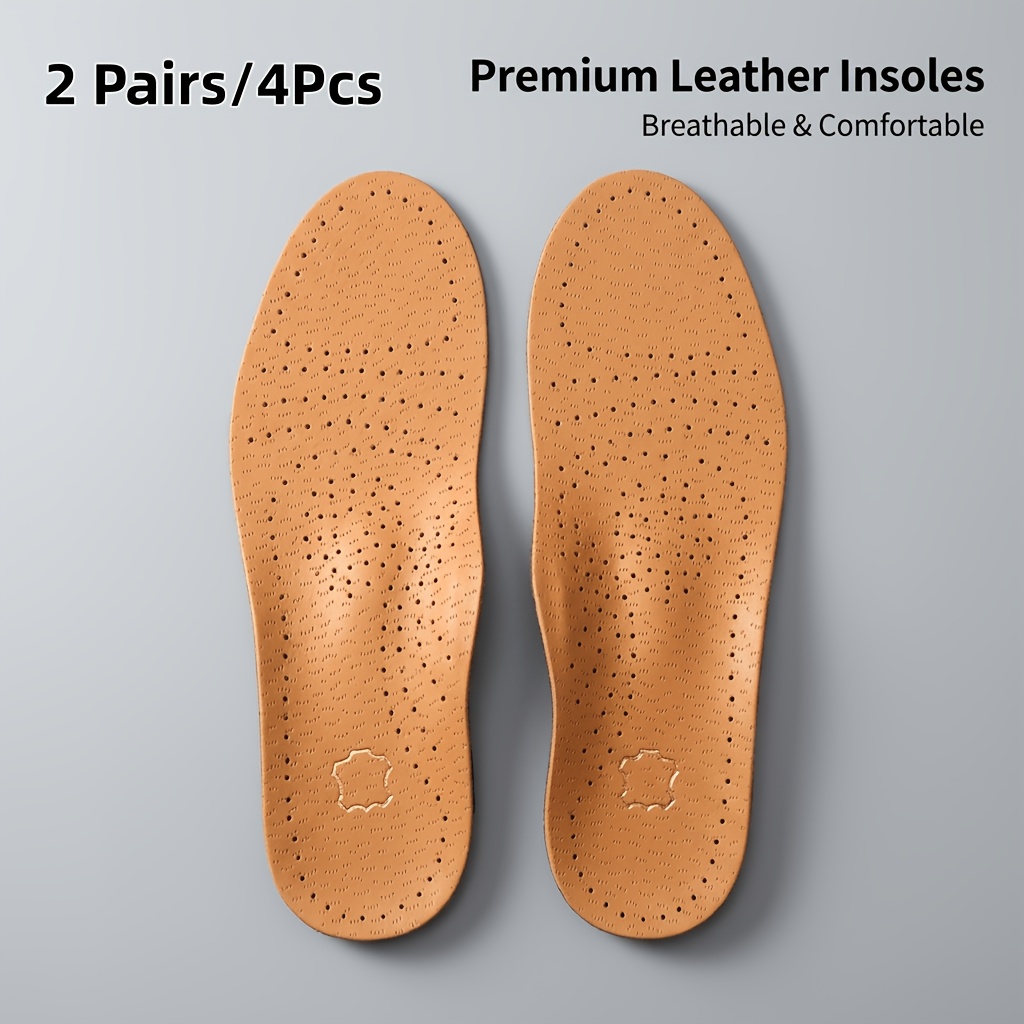 TEMU Pair Pack / Genuine Leather Full Cushioning Insoles With Arch Support, Anti-slip And Breathable, Prevents Sinking And Slipping Of The Foot,