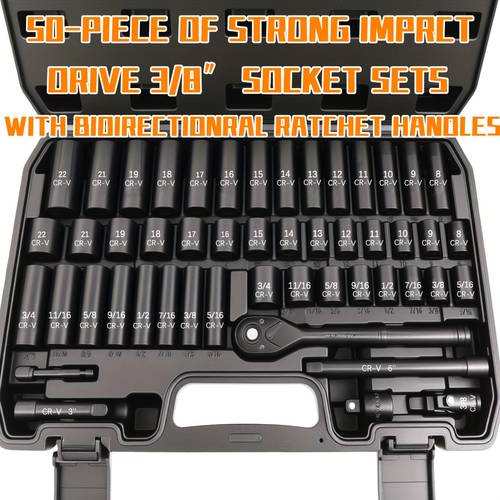 53 50 63 87 96 123pcs impact socket kit with ratchet handle 3 8 inch drive common size cr including adapter suitable for boat enthusiasts and mechanics very suitable for car maintenance projects ideal